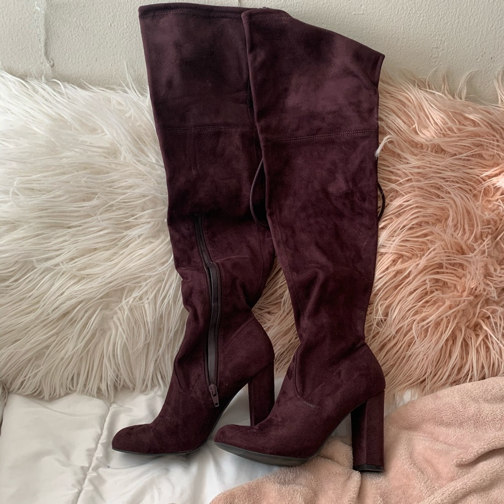 Dark Purple Suede Over the Knee Boots